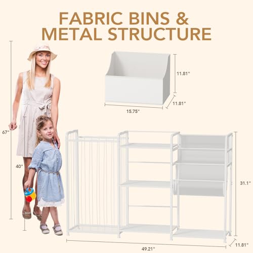 Kids Bookshelf and Toy Storage Organizer with Movable Toy Chest