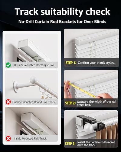 No Drill Curtain Rod Brackets for Blinds - Adjustable Tool-Free Holders