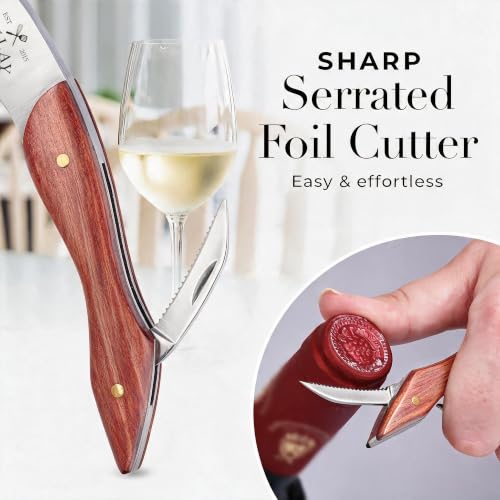 Rosewood Zulay Kitchen Corkscrew Wine Opener - Premium Stainless Steel & Double Hinge, Foil Cutter, Cap Remover - Medium