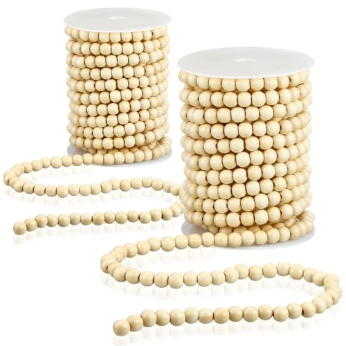 Giegxin 2 Pcs Wooden Bead Garland for Christmas Tree - Farmhouse Style, 66 Feet, Wood Color