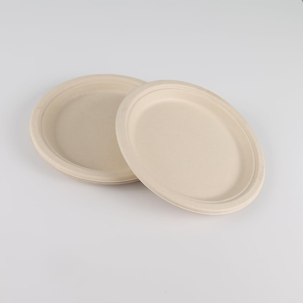 BETAWORLD Compostable Paper Plates 9” – 125 Pack | Heavy Duty Sugarcane Bagasse | Microwave & Leak Proof | Eco-Friendly Disposable Dinner Plates for Party, Wedding, Picnic