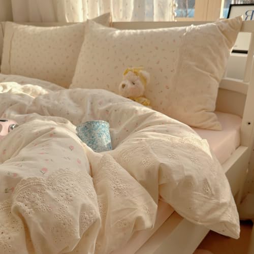 Floral Lace Comforter Set Twin XL, Shabby Chic Reversible Pink Bedding