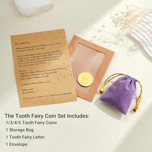 Tooth Fairy Coin Keepsake Set with Letter & Pouch - Golden Reward Gift Kit