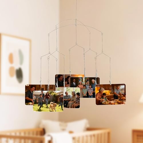 Geometric Metal Hanging Photo Mobile with 10 Clips for Wall Decor