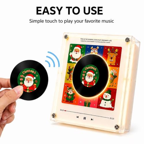 Christmas NFC Music Box with LED Light & 9 Discs, Rechargeable Holiday Decor