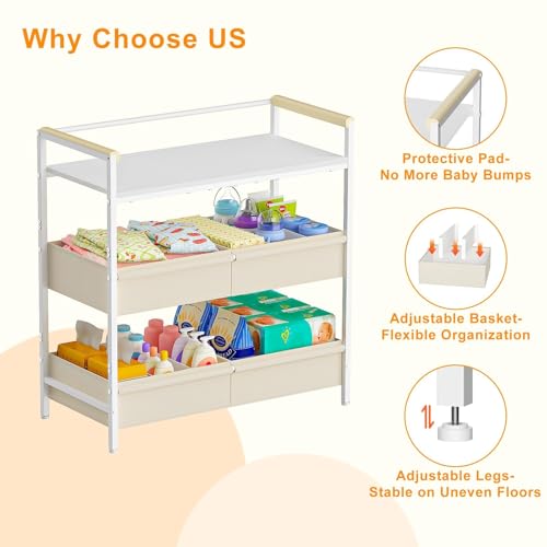 Baby Changing Table with Safety Bumpers and Large Storage Organizer