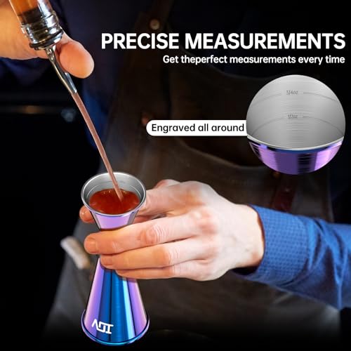 Rainbow IOV Double Cocktail Jigger 2oz & 1oz with Recipes Booklet - Premium Stainless Steel Bar Tool