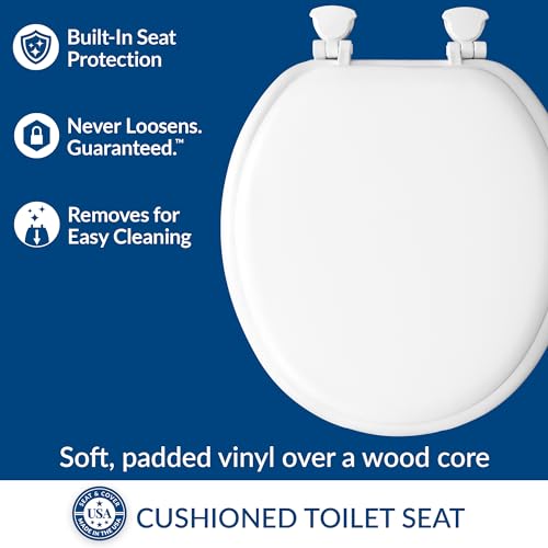 Padded Round Toilet Seat, Cushioned Soft Vinyl with Wood Core, White