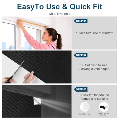 Portable 100% Blackout Curtains, No-Drill DIY Window Shades (57" x 118")