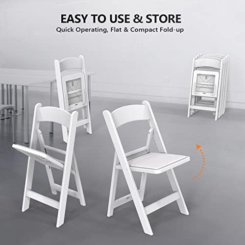 White Resin Folding Chairs with Padded Seat, 4 Pack - Indoor & Outdoor Use