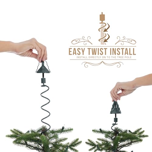 Universal Twist-On Christmas Tree Topper Holder and Stabilizer, Green Metal