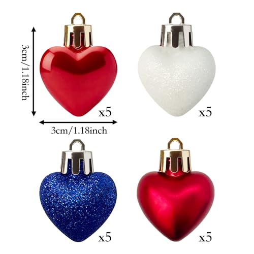 HipTree 20ct Red White Blue Patriotic Mini Christmas Tree Ornaments 1.18 Inch - Variation 01-red White Blue