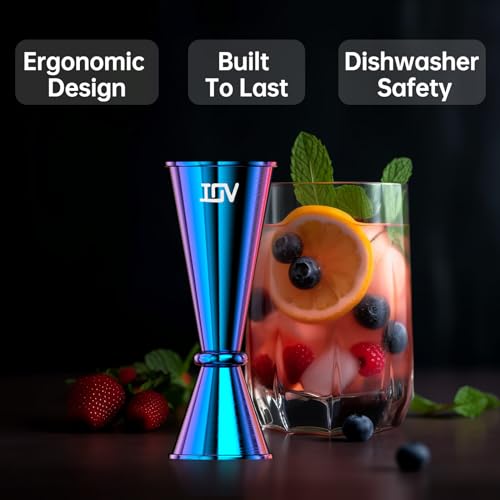 Rainbow IOV Double Cocktail Jigger 2oz & 1oz with Recipes Booklet - Premium Stainless Steel Bar Tool