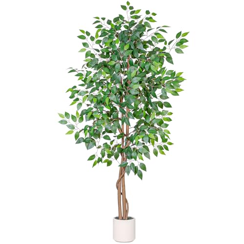 6FT Artificial Ficus Tree with White Planter - Realistic Faux Plant for Home Decor