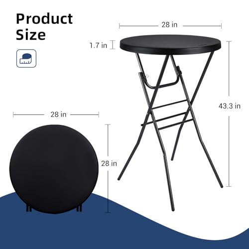28-Inch Round Folding Cocktail Table, High Top Portable Bar Table