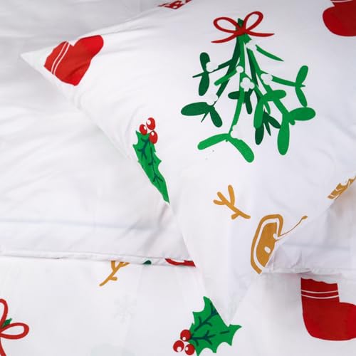 HITIME 100% Polyester Duvet Cover Set - Queen 3pc Christmas Cartoon Print, Lightweight & Breathable