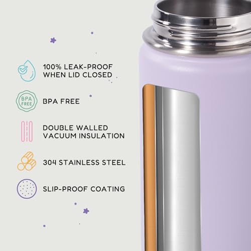 12oz Kids Insulated Stainless Steel Water Bottle with Straw, Purple