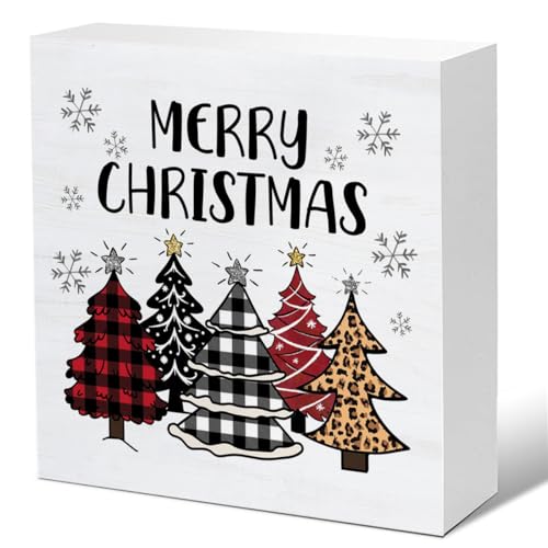 GTGIC Xmas Trees Wooden Sign Decor - Xmas Trees Snowflake Holiday Plaque