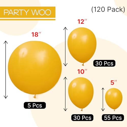 PartyWoo Mustard Yellow Fall Balloons 120 Pcs Assorted Sizes