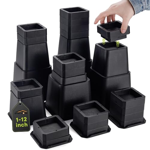 Adjustable Bed Risers, 4 Pack - Heavy Duty 3 to 12 Inch Height