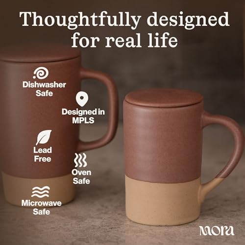 MORA Thyme Ceramic Tea Mug with Infuser, Lid & Spoon - 12 oz, Microwave & Dishwasher Safe