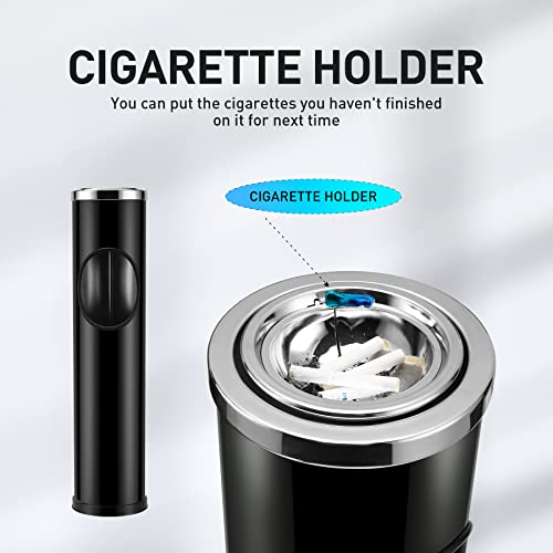 Standing Outdoor Ashtray with Trash Can, Heavy-Duty Metal Cigar Receptacle