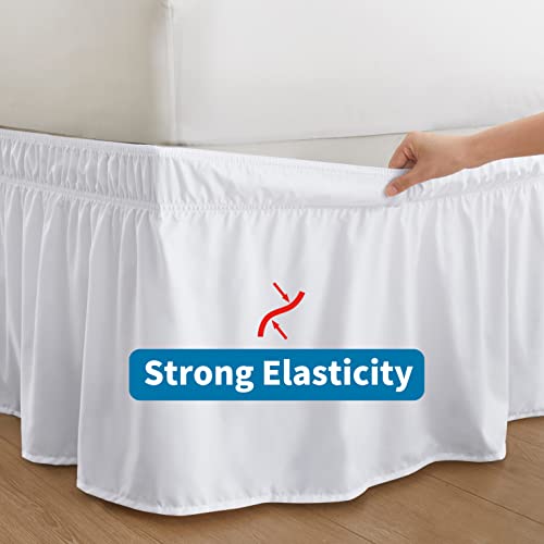 White Wrap Around Bed Skirt - Full Queen 18 Inch Drop Microfiber Dust Ruffle