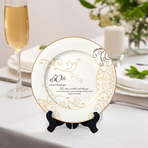 50th Anniversary Ceramic Keepsake Plate with Stand - 24k Gold Foil Gift
