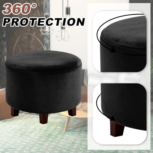 Round Velvet Footstool Slipcover - Stretch Protector for Furniture