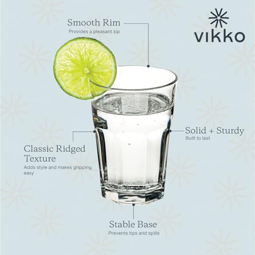 Vikko 11.5 Oz Drinking Glasses Set of 6, Heavy Base Water Tumblers, Dishwasher Safe