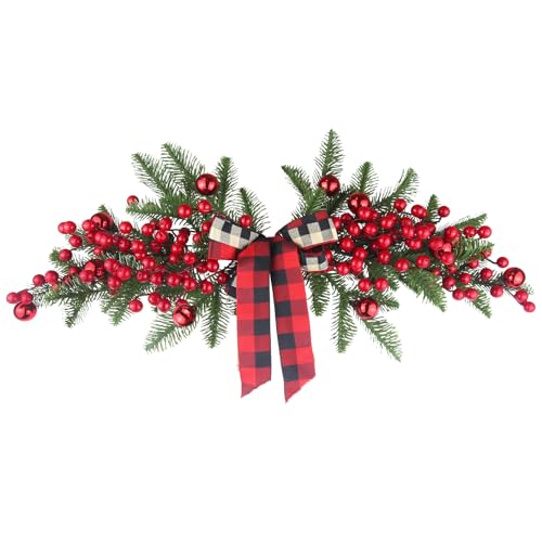 27-Inch Artificial Christmas Swag with Red Berries and Ribbon Bow