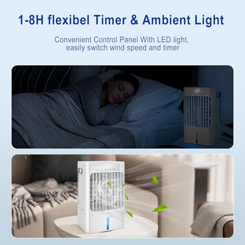 Portable Air Conditioner Fan, 900ml Desktop Evaporative Cooler with 3 Speeds, 120° Oscillation & Timer