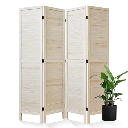 4-Panel Wood Room Divider, Folding Privacy Screen for Home Office & Bedroom
