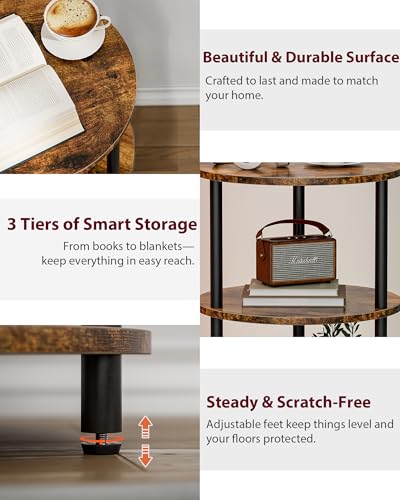 3-Tier Small Round Accent Table - Industrial Side Table & Nightstand