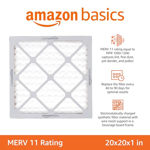 Amazon Basics 20x20x1 Air Filter MERV 11, 6-Pack AC Furnace Filters