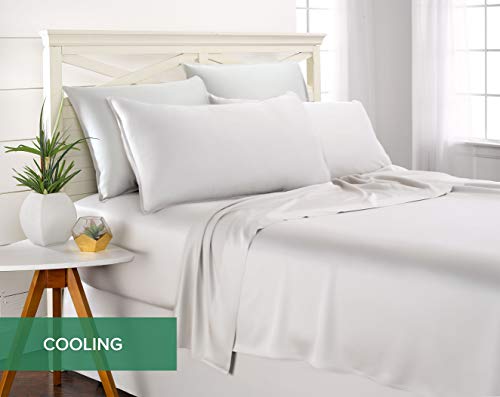 Pure Bamboo King Bed Sheet Set - 100% Organic Viscose, Cooling & Soft White
