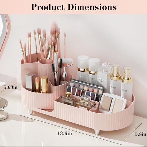 Pink Rotating Vanity Organizer with Brush Holder - Large Spinning Makeup & Skincare Storage, COMFYROOM
