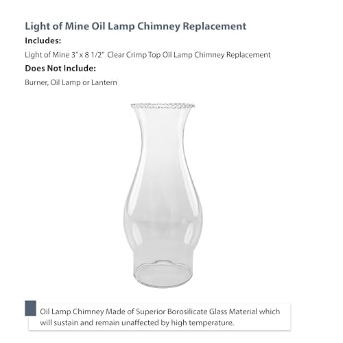 3" x 8.5" Clear Glass Oil Lamp Replacement Chimney - Crimp Top Design