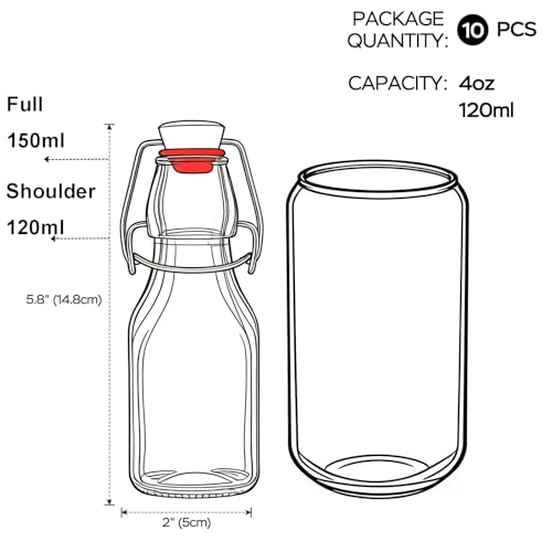 Swing Top Glass Bottles 4 oz with Airtight Flip Lids, 10 Pack
