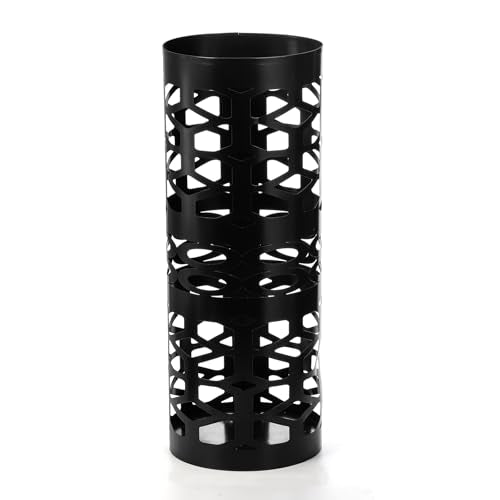 Black Metal Umbrella Stand, Freestanding Round Holder for Entryway & Office