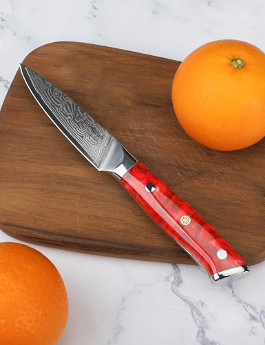 Paring Knife 3.5 Inch Sunset Red - SANMUZUO Xuan Series Damascus VG10 Blade