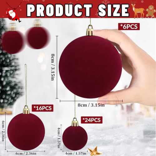 Waipfaru Burgundy Velvet Christmas Ornaments 46pcs - Multi-Size Ball Set