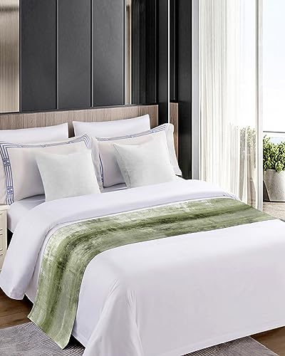 Sage Green Satin Bed Runner for Queen Size Bed - Geometric Bed Scarf, 83 x 20"