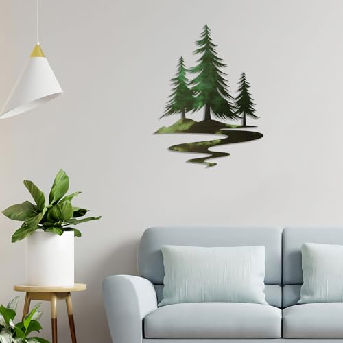 Rustic Metal Pine Tree Wall Art - Forest Green Nature Decor for Home