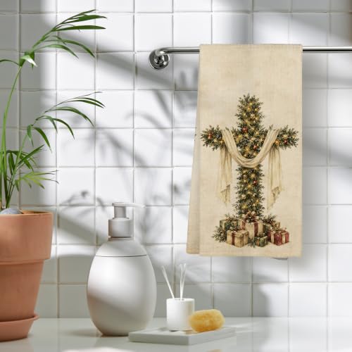 WAITPI Cross Tree Vintage Christian Christmas Kitchen Towels 16x24in – 24x16 Polyester