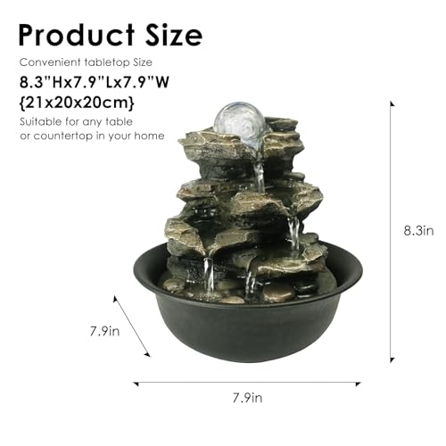 Indoor Zen Tabletop Water Fountain with Spinning Crystal Ball & LED Light