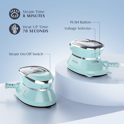 PIOMATIC Mini Travel Steam Iron with Dual Voltage & Non-Stick Soleplate