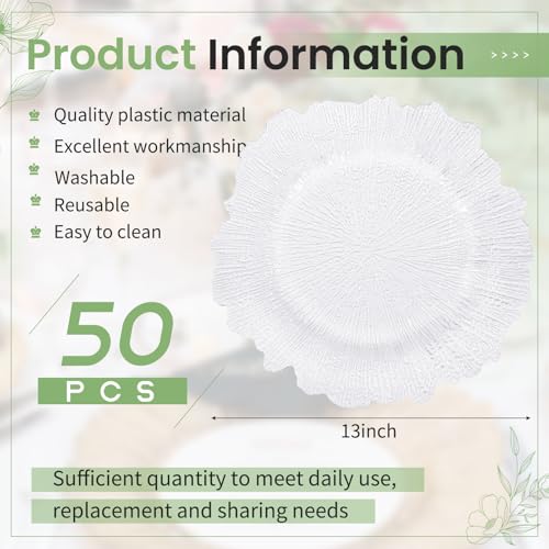 White 50 Pcs 13 Inch Reef Charger Plates Bulk - Elegant Decorative Tableware