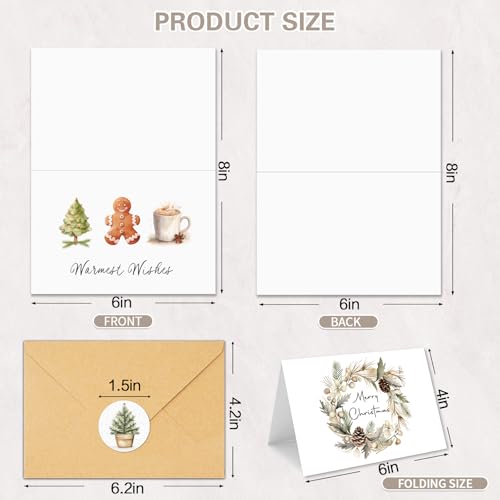25 Pack Christmas Greeting Cards with Envelopes & Stickers - Holiday Watercolor Designs