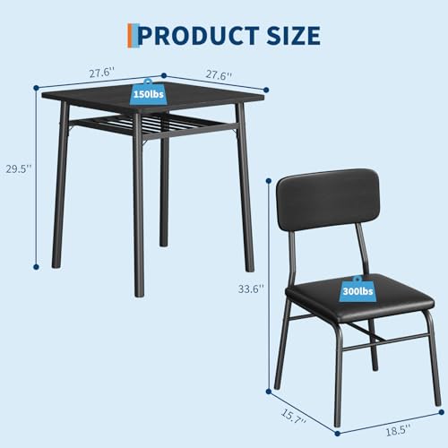 3-Piece Dining Table Set for 2 with Storage Rack and Upholstered Chairs